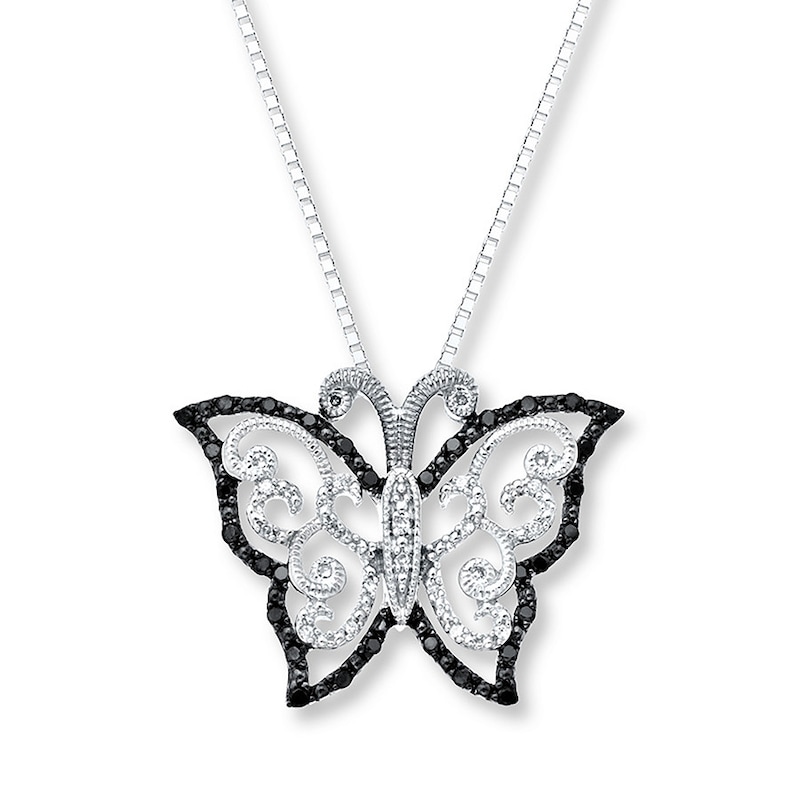 Main Image 1 of Butterfly Necklace 1/4 ct tw Diamonds Sterling Silver