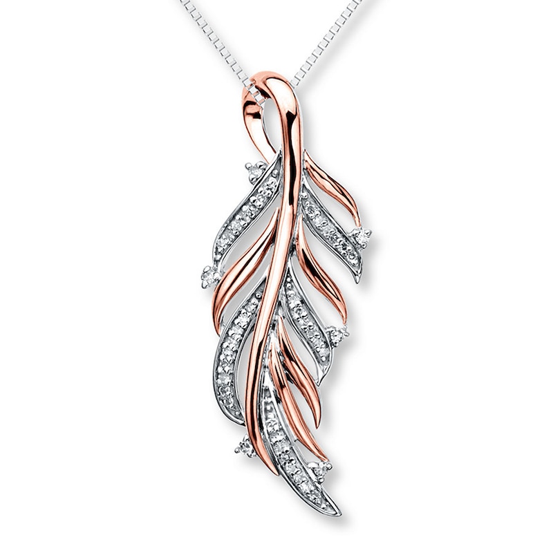 Main Image 1 of Diamond Feather Necklace 1/6 ct tw Sterling Silver/10K Rose Gold