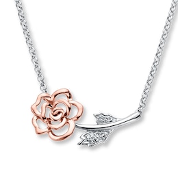 Rose Necklace Diamond Accents Sterling Silver/10K Gold