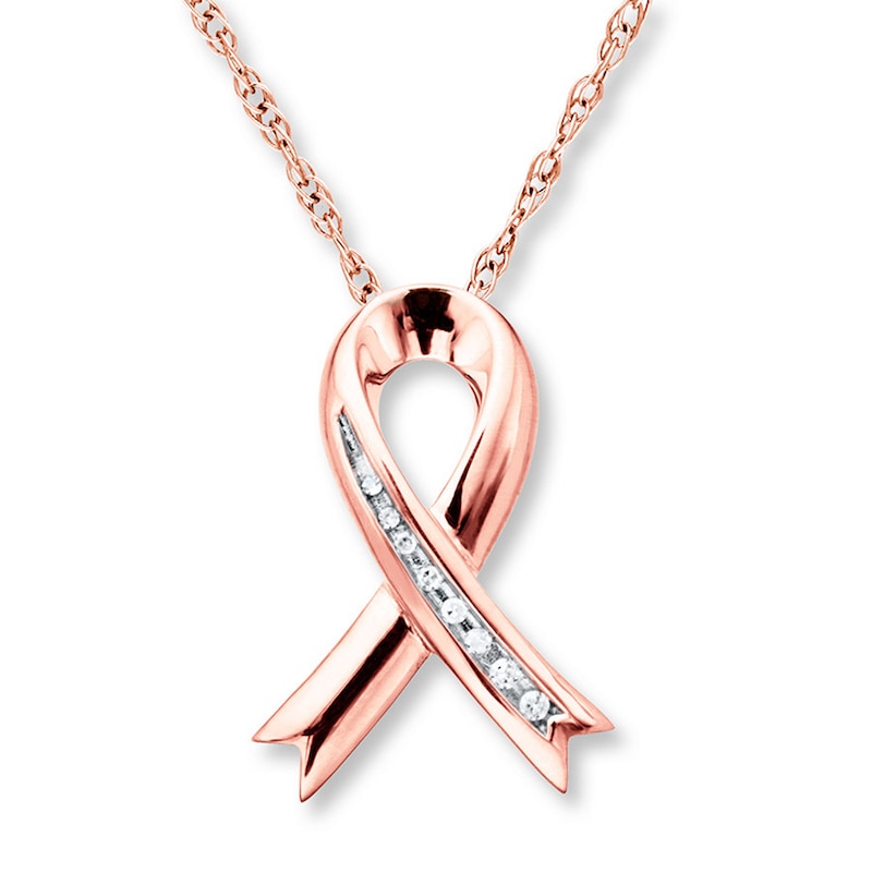 Pink Ribbon Necklace 1/20 ct tw Diamonds 10K Rose Gold