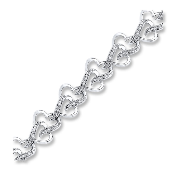 Diamond Heart Bracelet 14 ct tw Round Sterling Silver