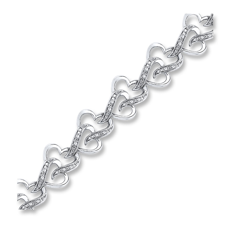 Diamond Heart Bracelet 1/4 ct tw Round Sterling Silver