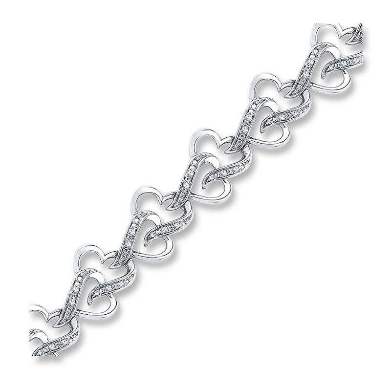 Main Image 1 of Diamond Heart Bracelet 1/4 ct tw Round Sterling Silver