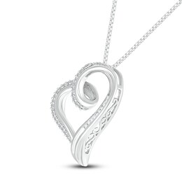 Diamond Heart Necklace 1/6 ct tw Round/Baguette Sterling Silver