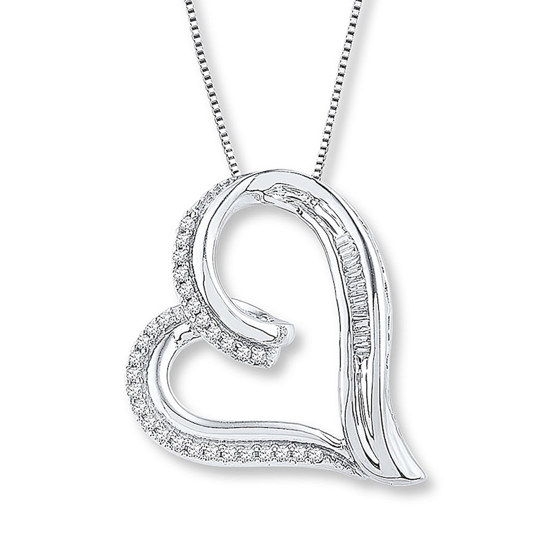Main Image 1 of Diamond Heart Necklace 1/6 ct tw Round/Baguette Sterling Silver