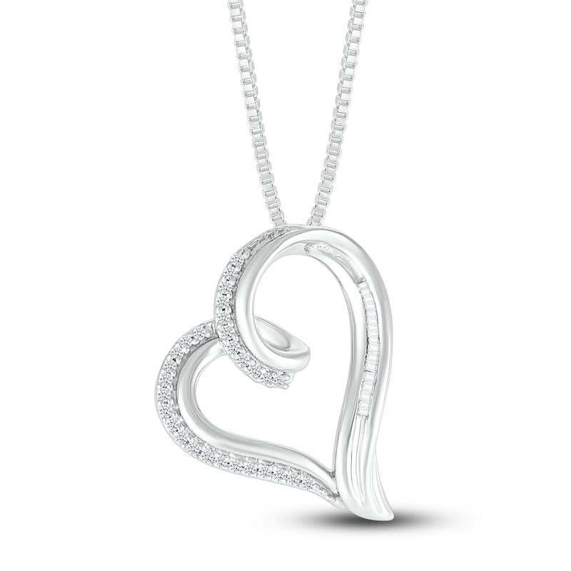 Main Image 2 of Diamond Heart Necklace 1/6 ct tw Round/Baguette Sterling Silver