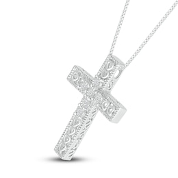 Jewels By Lux Sterling Silver Sterling Silver Womens Round Diamond Horizontal Cross Sideways Necklace 1/20 Cttw 