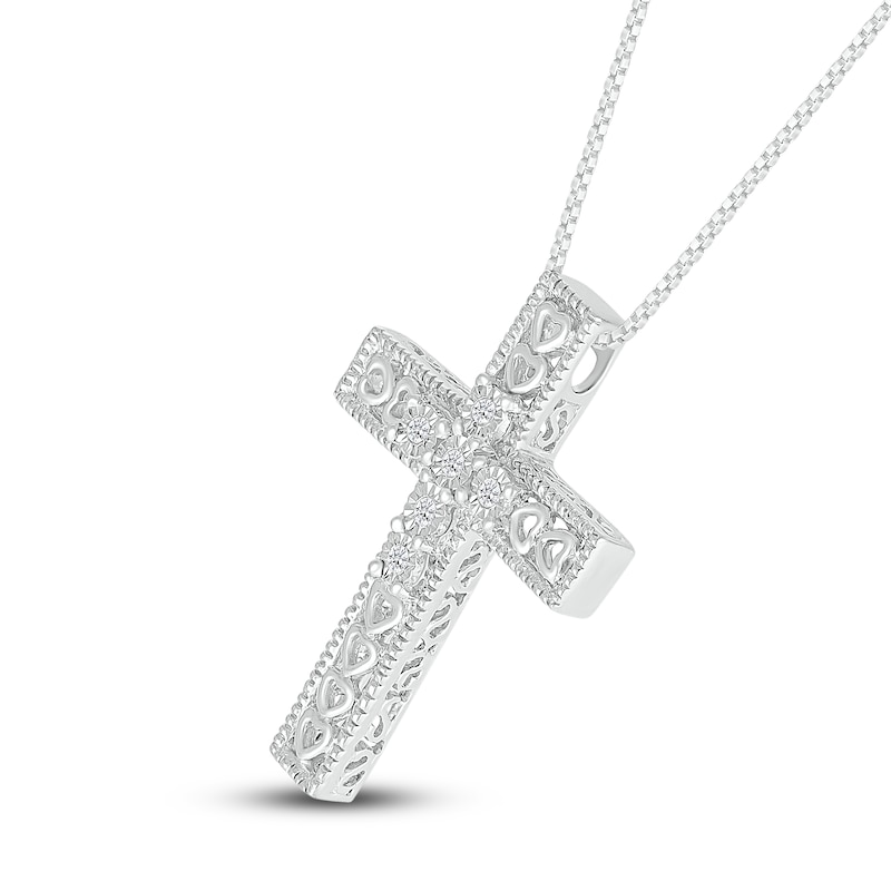 Main Image 1 of Cross/Heart Necklace 1/20 ct tw Diamonds Sterling Silver