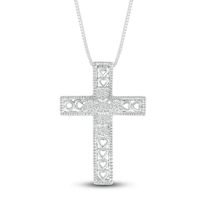 Main Image 2 of Cross/Heart Necklace 1/20 ct tw Diamonds Sterling Silver