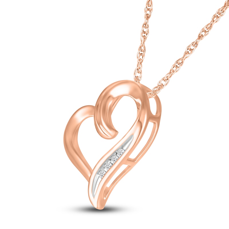 Diamond Heart & Key Necklace 1/4 ct tw Round-cut 10K Rose Gold 18