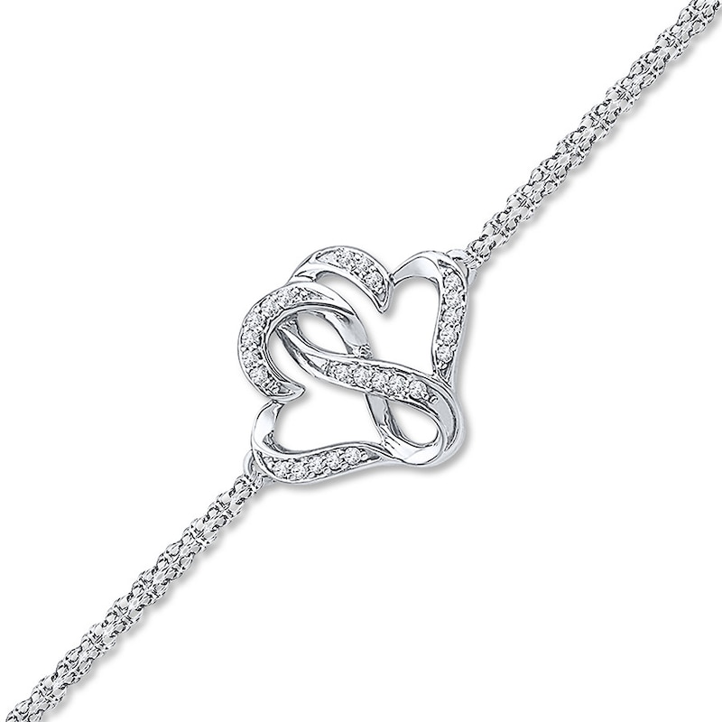 Main Image 1 of Heart Infinity Bracelet 1/10 ct tw Diamonds Sterling Silver