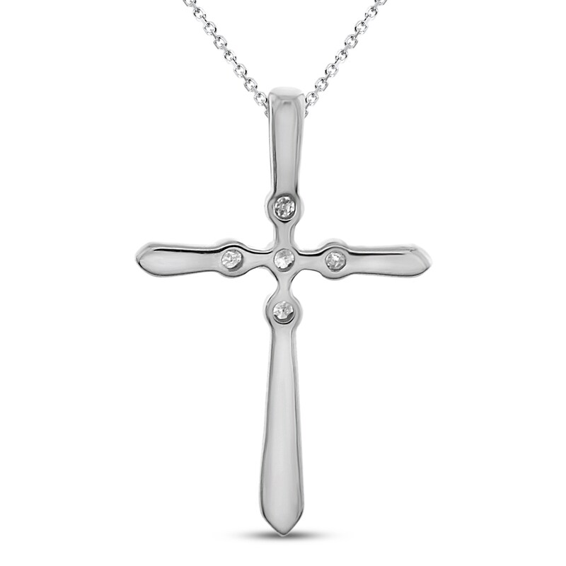 Women's Cross Necklace Diamond Accents 10K White Gold