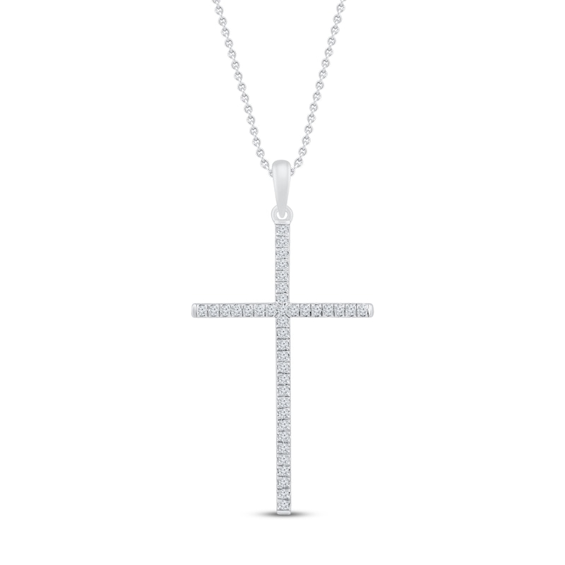 Main Image 1 of Diamond Cross Necklace 1/6 ct tw Round 10K White Gold