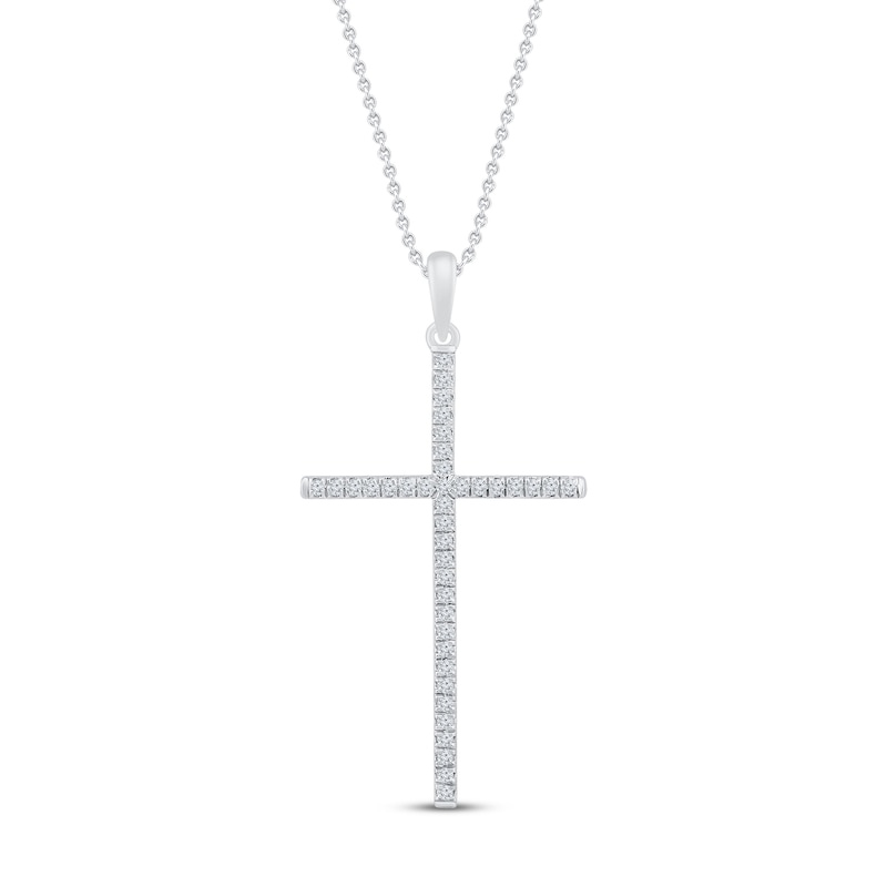 Diamond Cross Necklace 1/6 ct tw Round 10K White Gold