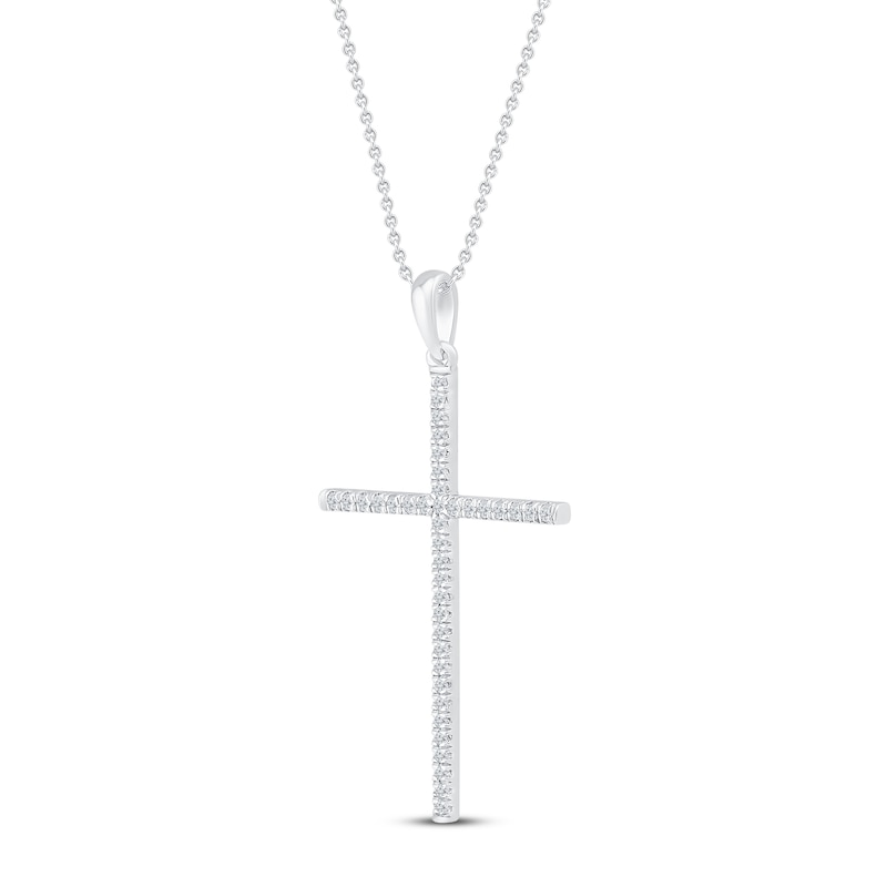 Main Image 2 of Diamond Cross Necklace 1/6 ct tw Round 10K White Gold