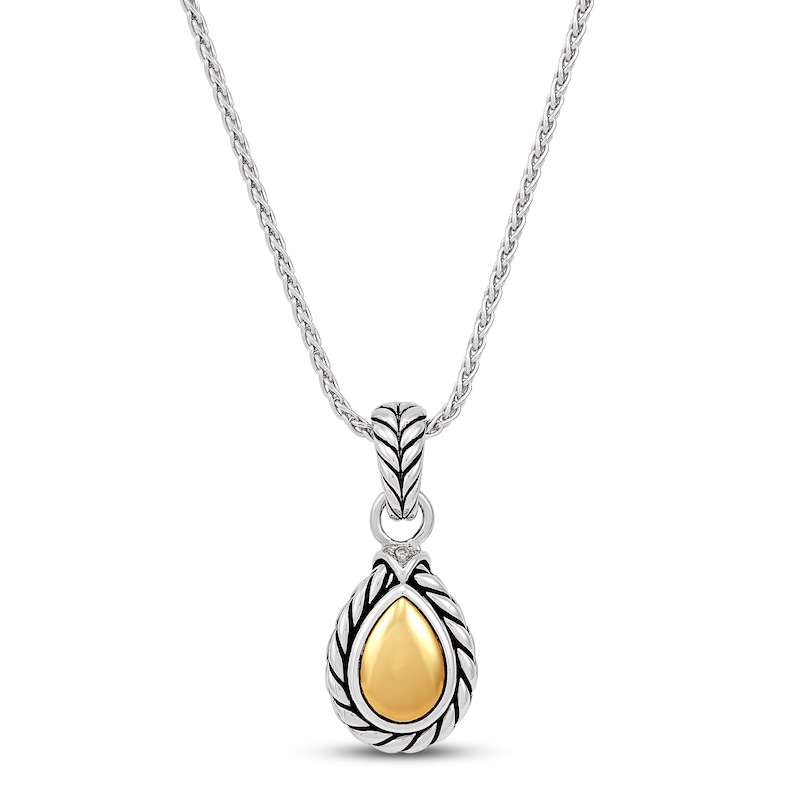 Textured Wheat Diamond Accent Pendant Sterling Silver/14K Yellow Gold 17"
