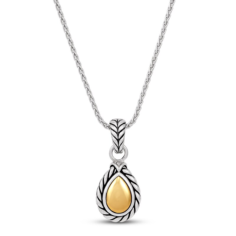 Textured Wheat Diamond Accent Pendant Sterling Silver/14K Yellow Gold 17"