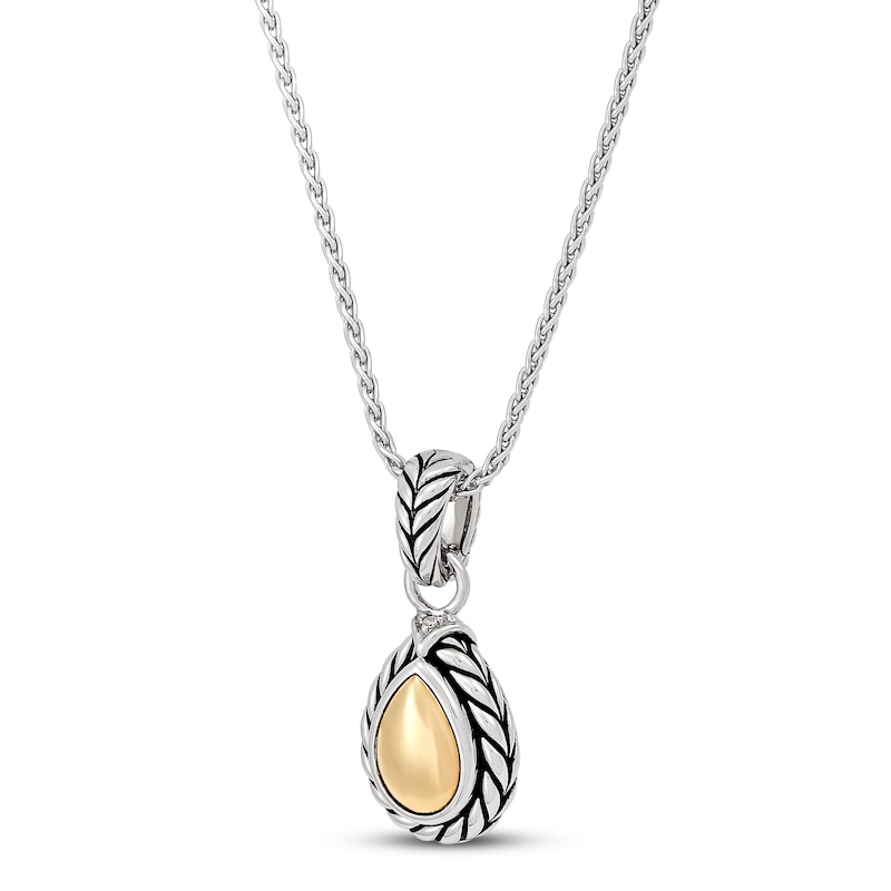 Textured Wheat Diamond Accent Pendant Sterling Silver/14K Yellow Gold 17"