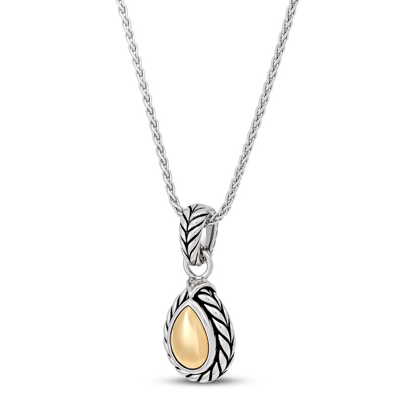 Main Image 2 of Textured Wheat Diamond Accent Pendant Sterling Silver/14K Yellow Gold 17"