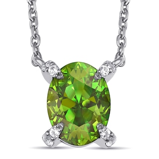 Oval Birthstone and Lab-Created White Sapphire Necklace (1 Stone)