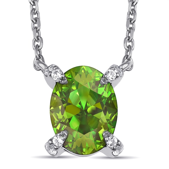 Oval Birthstone and Lab-Created White Sapphire Necklace (1 Stone)