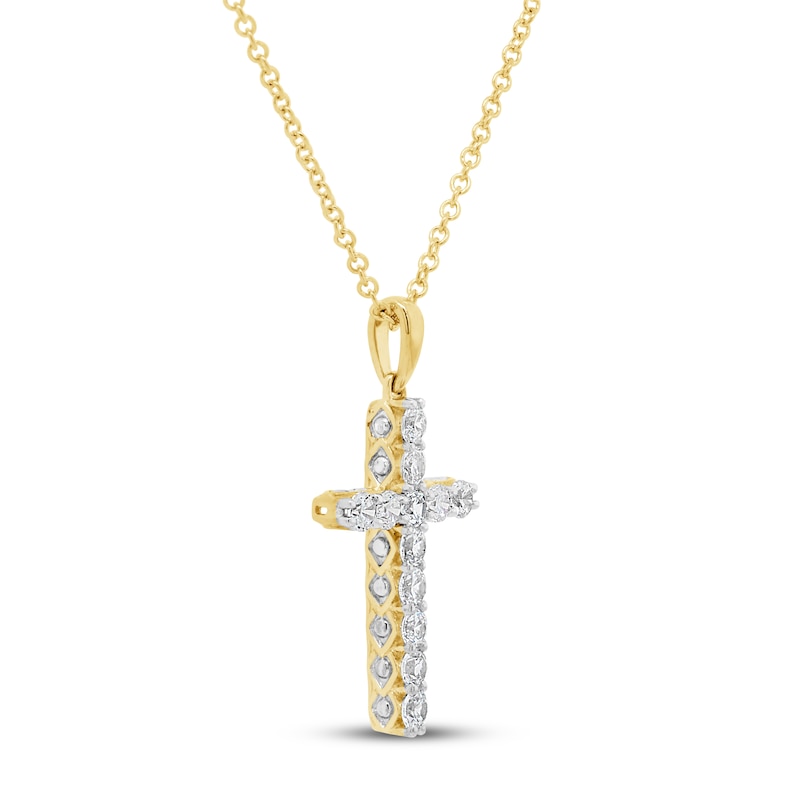 Diamond Cross Necklace 1/2 ct tw Round 10K Yellow Gold