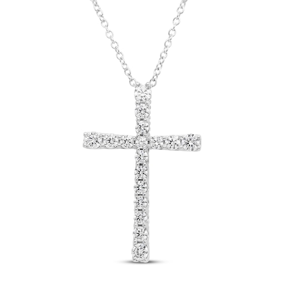 Diamond Cross Necklace 34 ct tw Round 10K White Gold