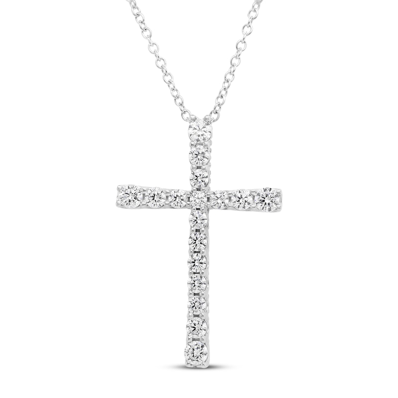 Main Image 1 of Diamond Cross Necklace 3/4 ct tw Round 10K White Gold