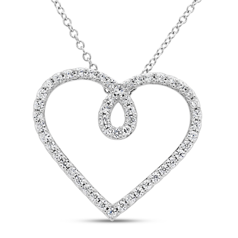 Diamond Heart Necklace 1/2 ct tw Round 10K White Gold