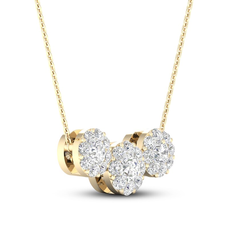 Main Image 2 of Three-Stone Diamond Necklace 1/2 ct tw Round 10K Yellow Gold
