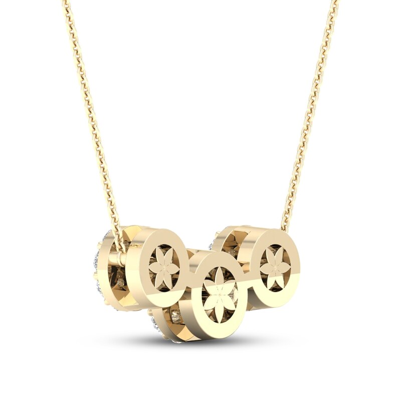Main Image 4 of Three-Stone Diamond Necklace 1/2 ct tw Round 10K Yellow Gold