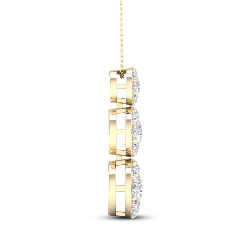 Main Image 3 of Three-Stone Diamond Necklace 1 ct tw Round 14K Yellow Gold