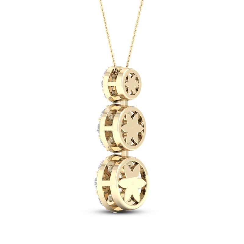 Main Image 4 of Three-Stone Diamond Necklace 1 ct tw Round 14K Yellow Gold