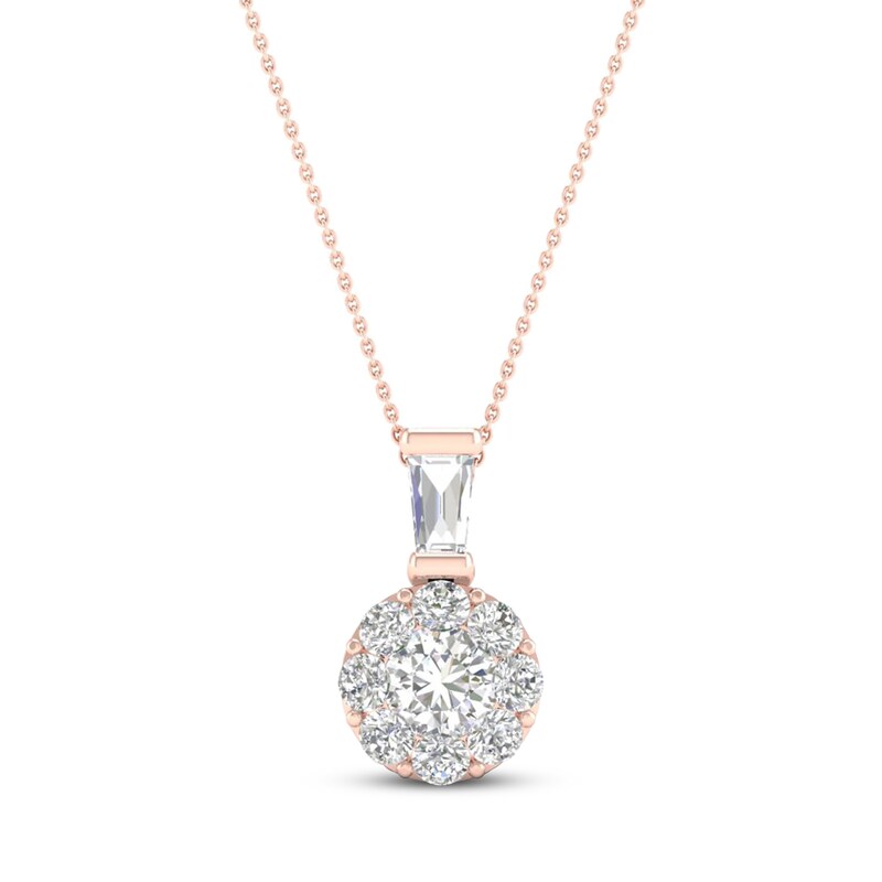 Diamond Pendant Necklace 1/4 ct tw Round/Baguette 10K Rose Gold