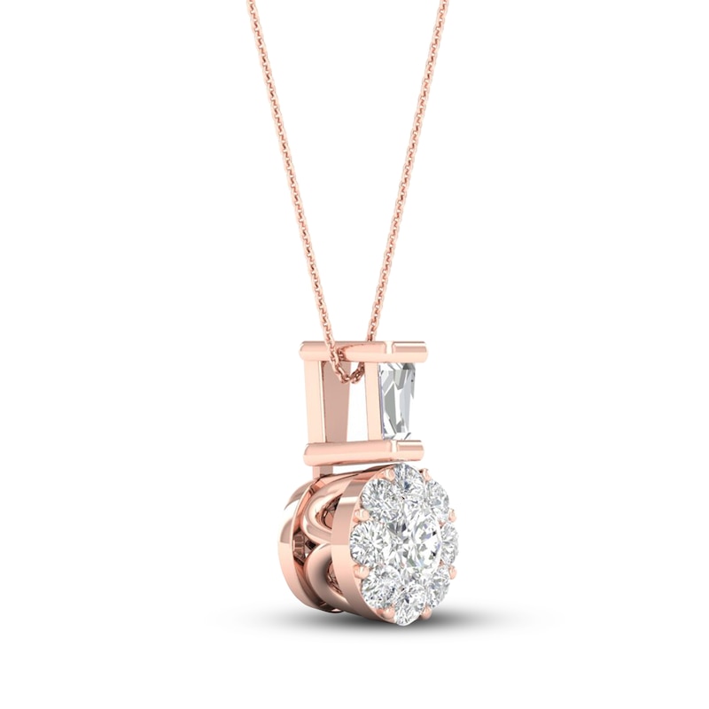 Diamond Pendant Necklace 1/4 ct tw Round/Baguette 10K Rose Gold