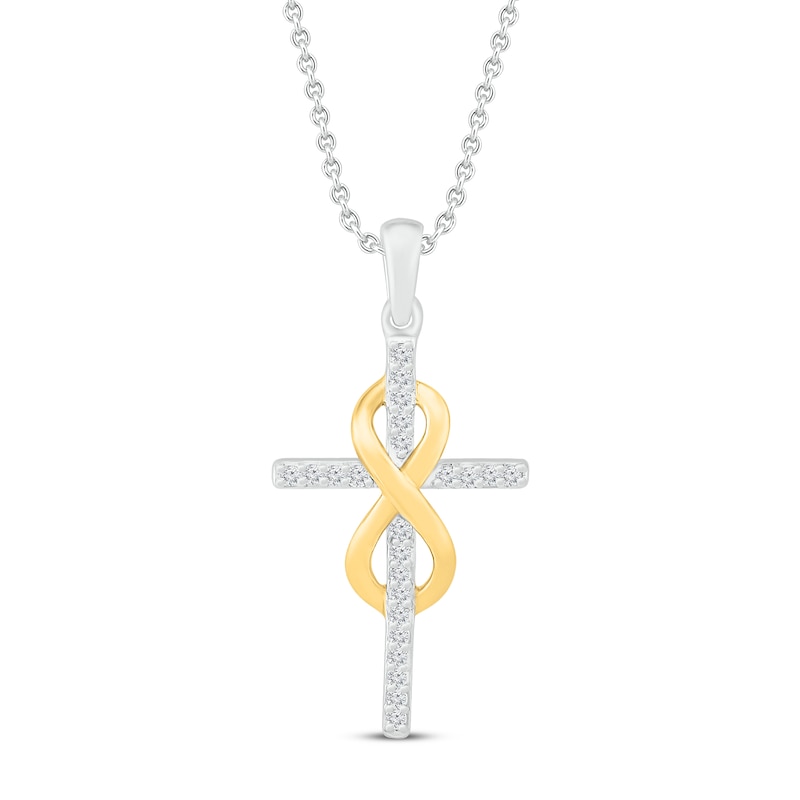 Diamond Cross Necklace 1/8 ct tw Round 10K Yellow Gold/Sterling Silver