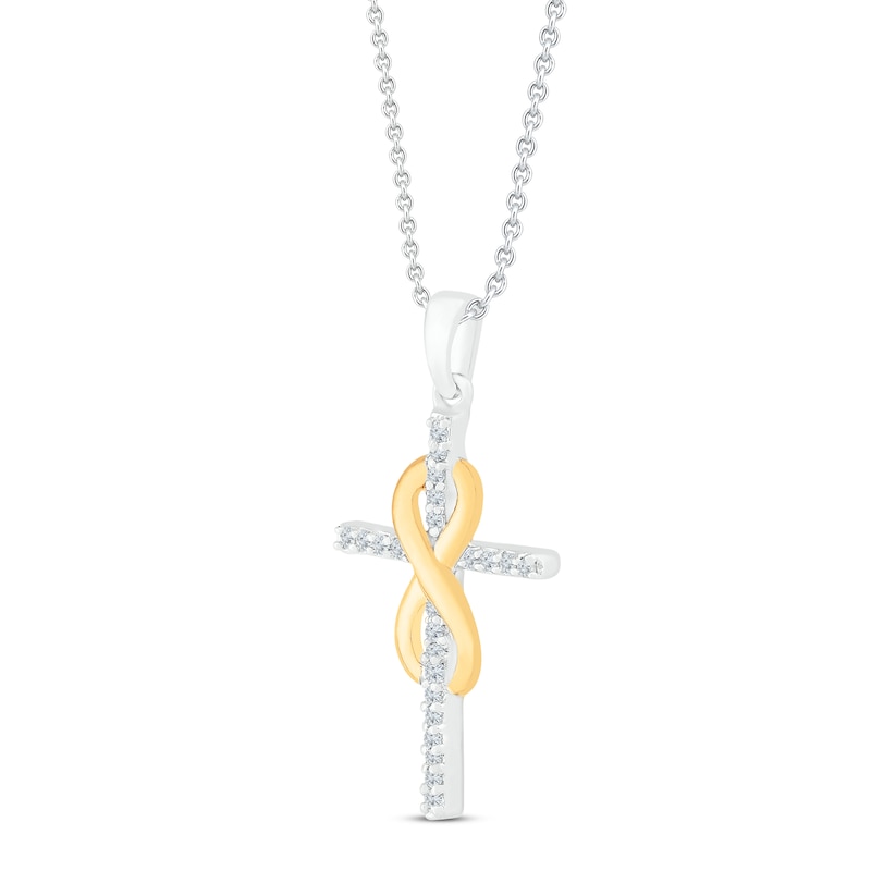 Diamond Cross Necklace 1/8 ct tw Round 10K Yellow Gold/Sterling Silver