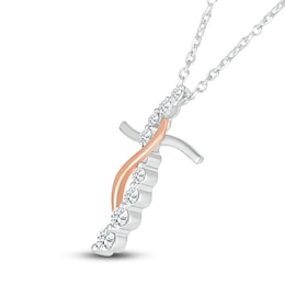 Diamond Cross Necklace 1/4 ct tw Round 10K Rose Gold/Sterling Silver