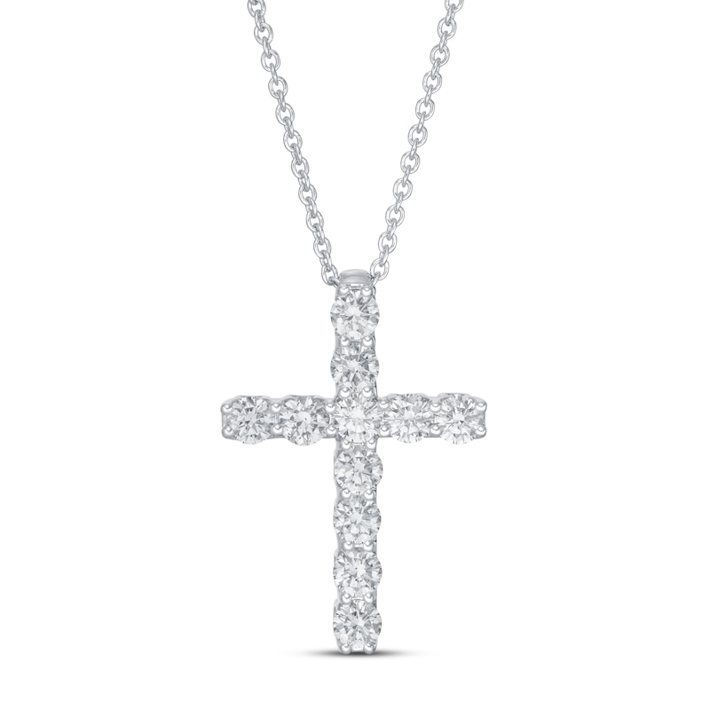 Lab-Created Diamond Cross Necklace 1 ct tw Round 14K White Gold