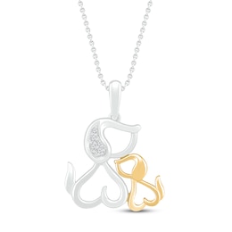 Dog Hearts Pendant Necklace Diamond Accents 10K Yellow Gold/Sterling Silver