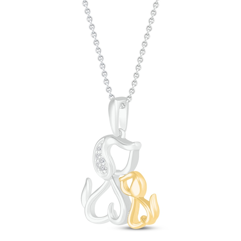 Main Image 2 of Dog Hearts Pendant Necklace Diamond Accents 10K Yellow Gold/Sterling Silver