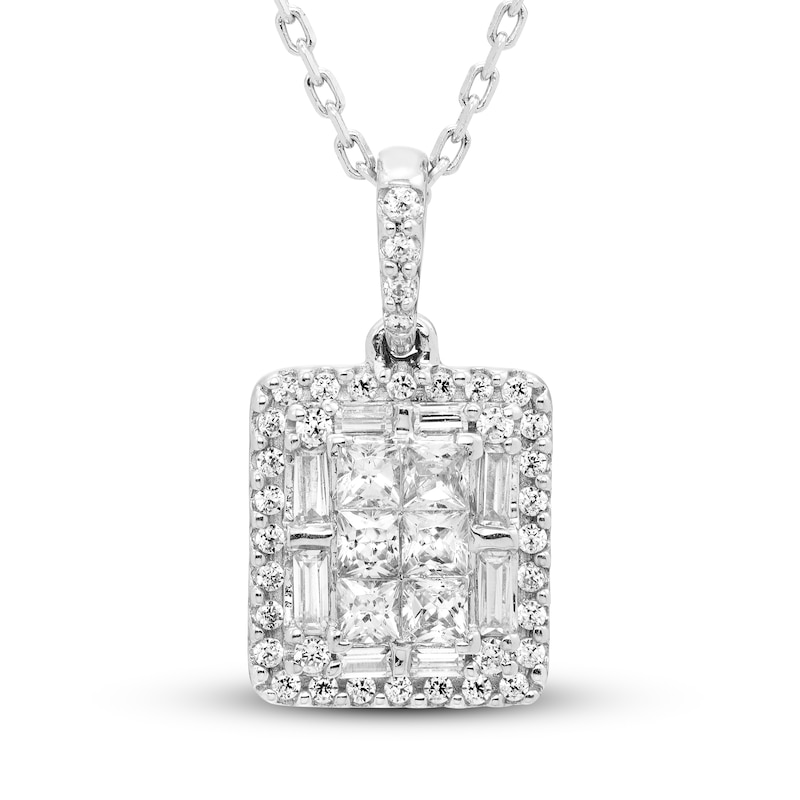 Diamond Necklace 1/2 ct tw Baguette/Princess/Round 10K White Gold