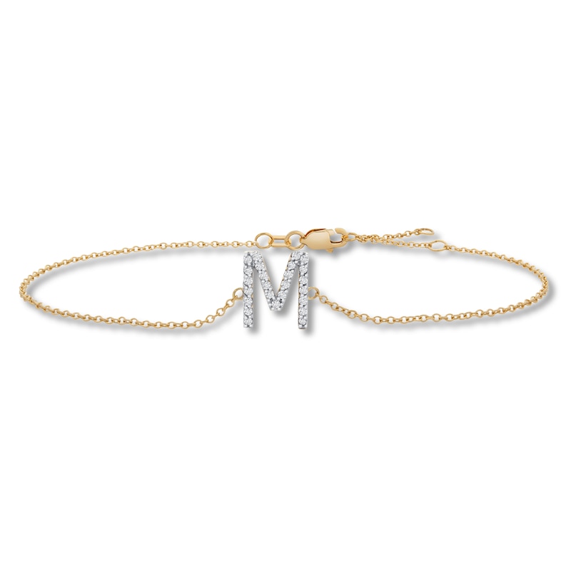 Diamond Letter M Bracelet 1/10 ct tw Round 10K Yellow Gold