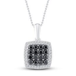 Black & White Diamond Necklace 1/2 ct tw Round Sterling Silver
