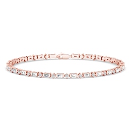 Diamond Tennis Bracelet 1 ct tw Round/Baguette-Cut 14K Rose Gold