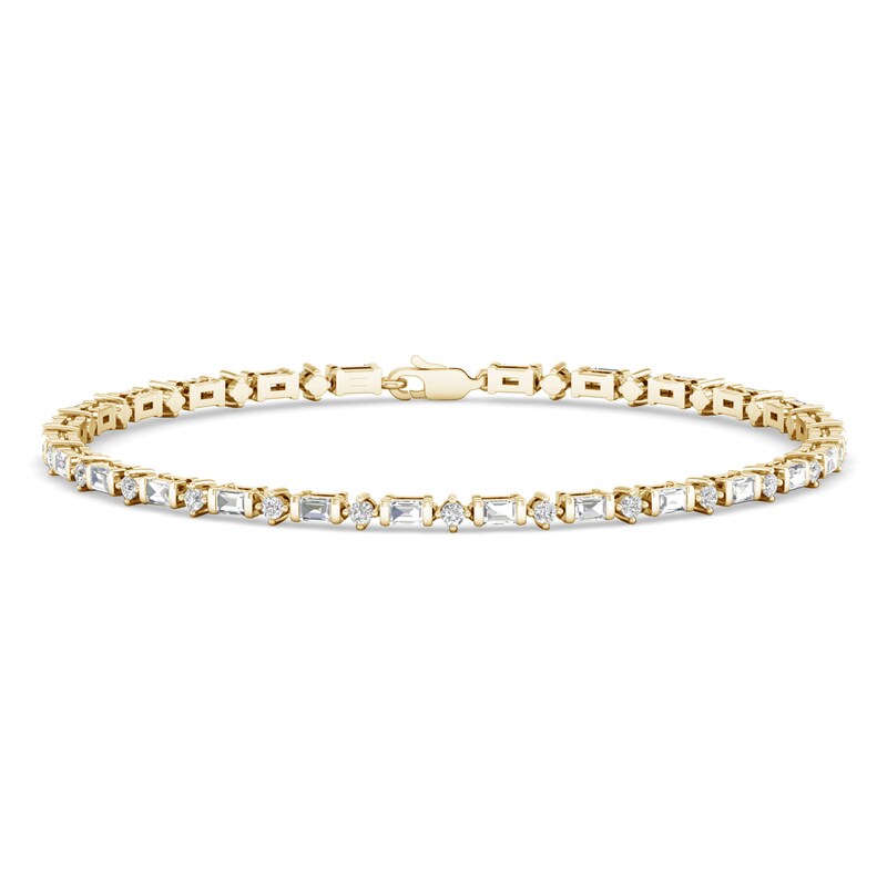 Diamond Tennis Bracelet 1 ct tw Round/Baguette-Cut 14K Yellow Gold