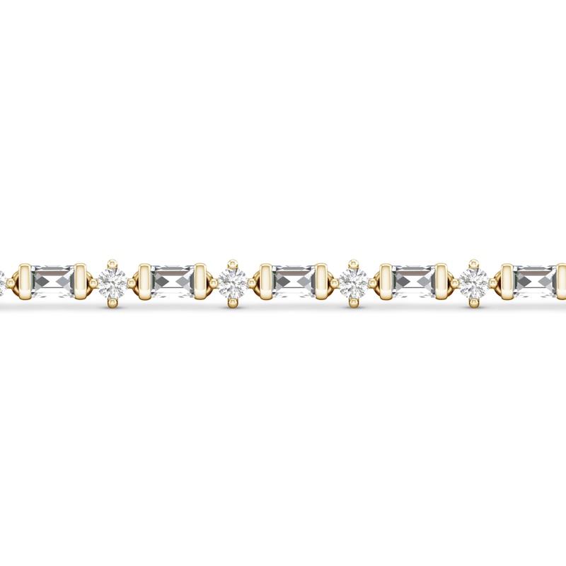 Main Image 2 of Diamond Tennis Bracelet 1 ct tw Round/Baguette-Cut 14K Yellow Gold