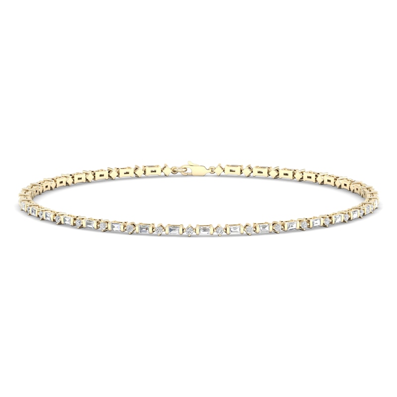 Diamond Tennis Bracelet 1/2 ct tw Round/Baguette-Cut 14K Yellow Gold