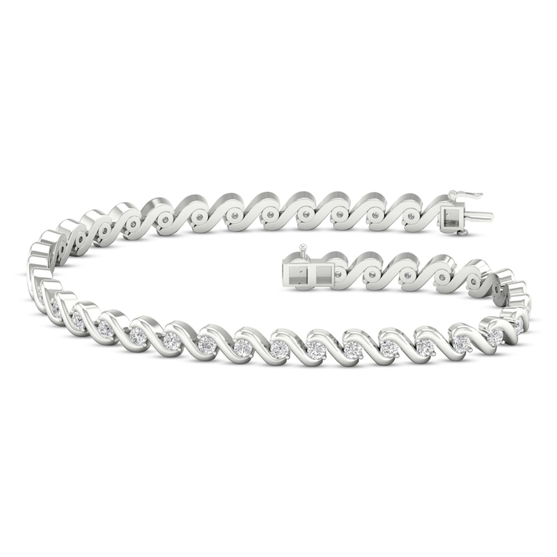 Main Image 1 of Lab-Grown Diamond Tennis Bracelet 2 ct tw Round 14K White Gold