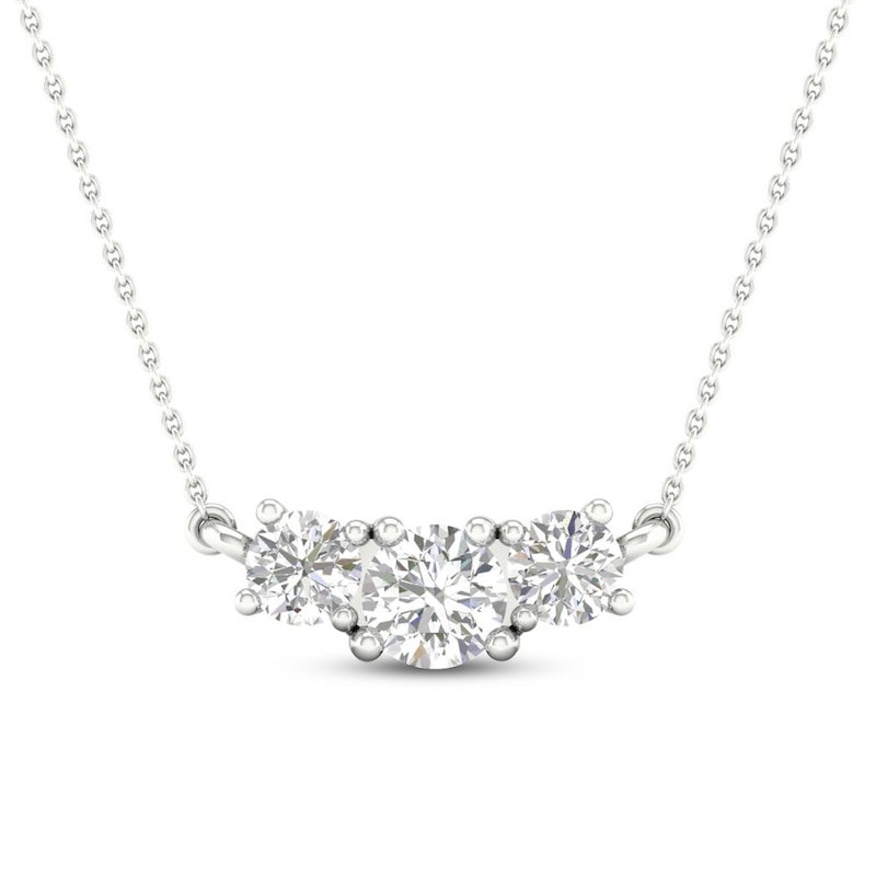 Main Image 1 of Three-Stone Diamond Necklace 1/2 ct tw Round 10K White Gold
